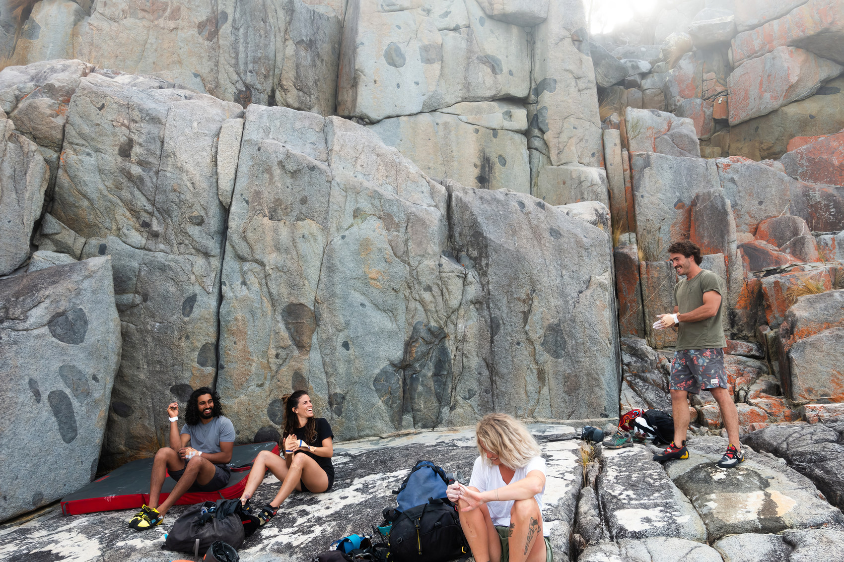 Boulderers relaxing