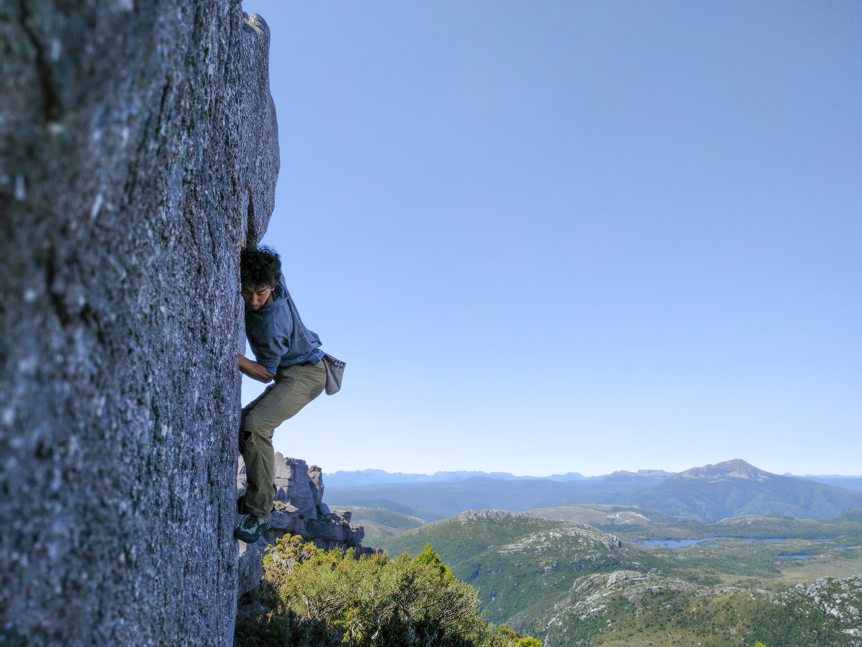 Clambering some rocks in the alpine